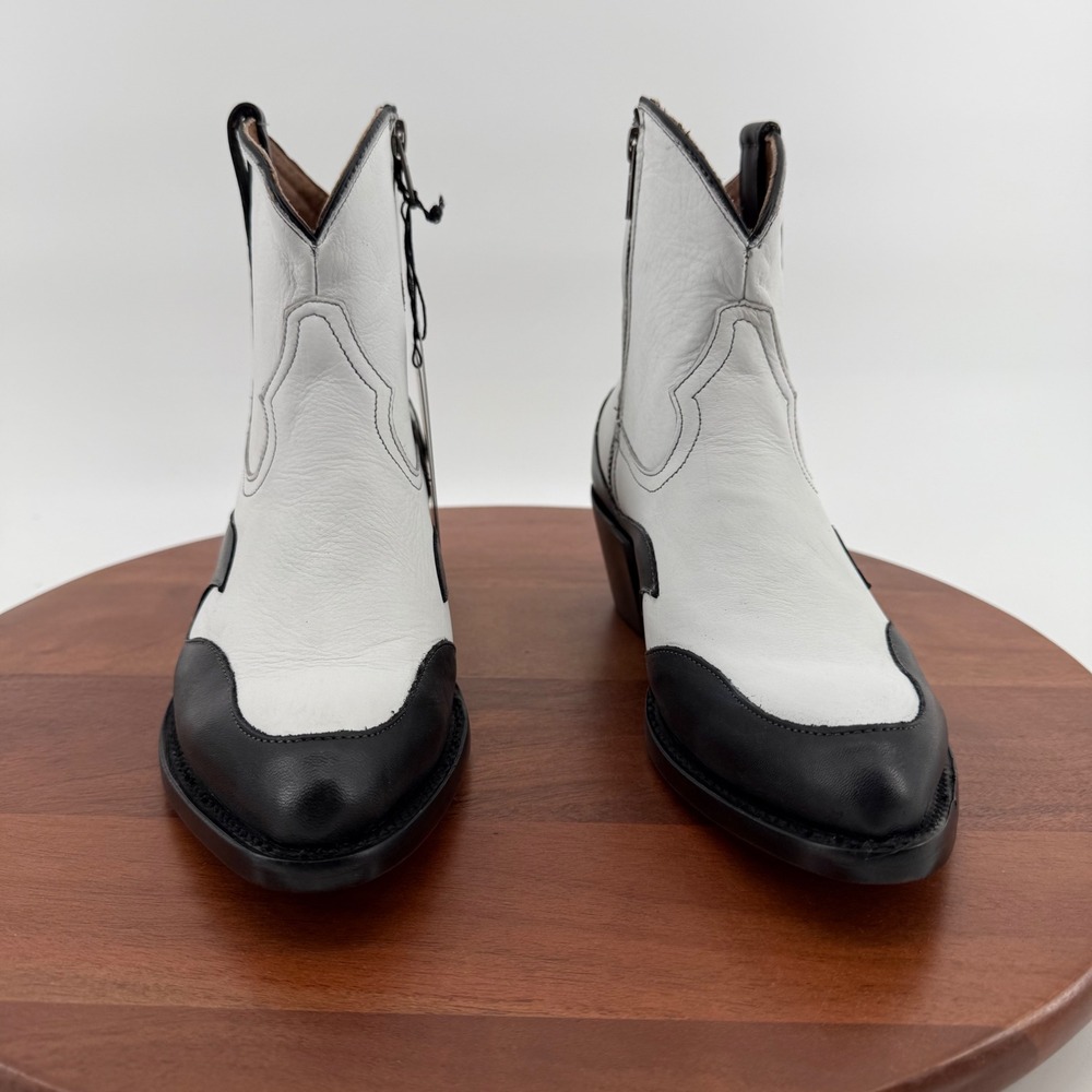 Lucchese M6077 Black White Leather Flame Overlay Side Zip Western Ankle Boots 9B - Picture 10 of 14